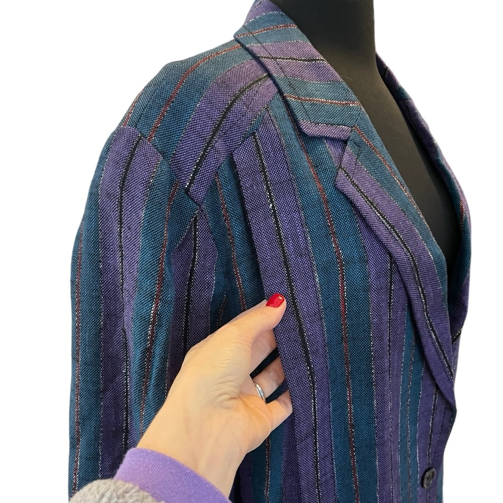 Vintage Givenchy Plus jacket striped purple teal metallic XL - Picture 6 of 12